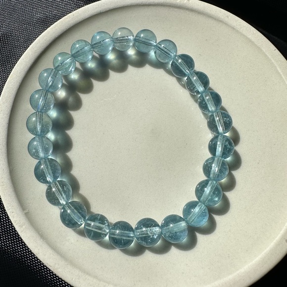 100% Natural 7mm aquamarine beads bracelet - Picture 3 of 15